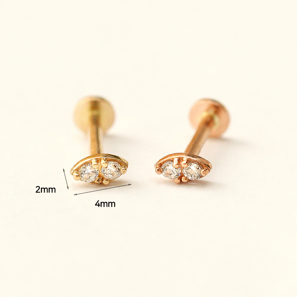 14K Gold Mini Double Cubic Internally Threaded Labret Piercing 18G16G - Image 14