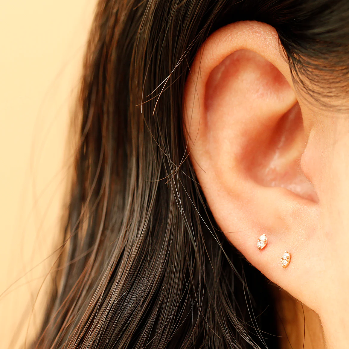 14K Gold Mini Double Cubic Internally Threaded Labret Piercing 18G16G - Image 6