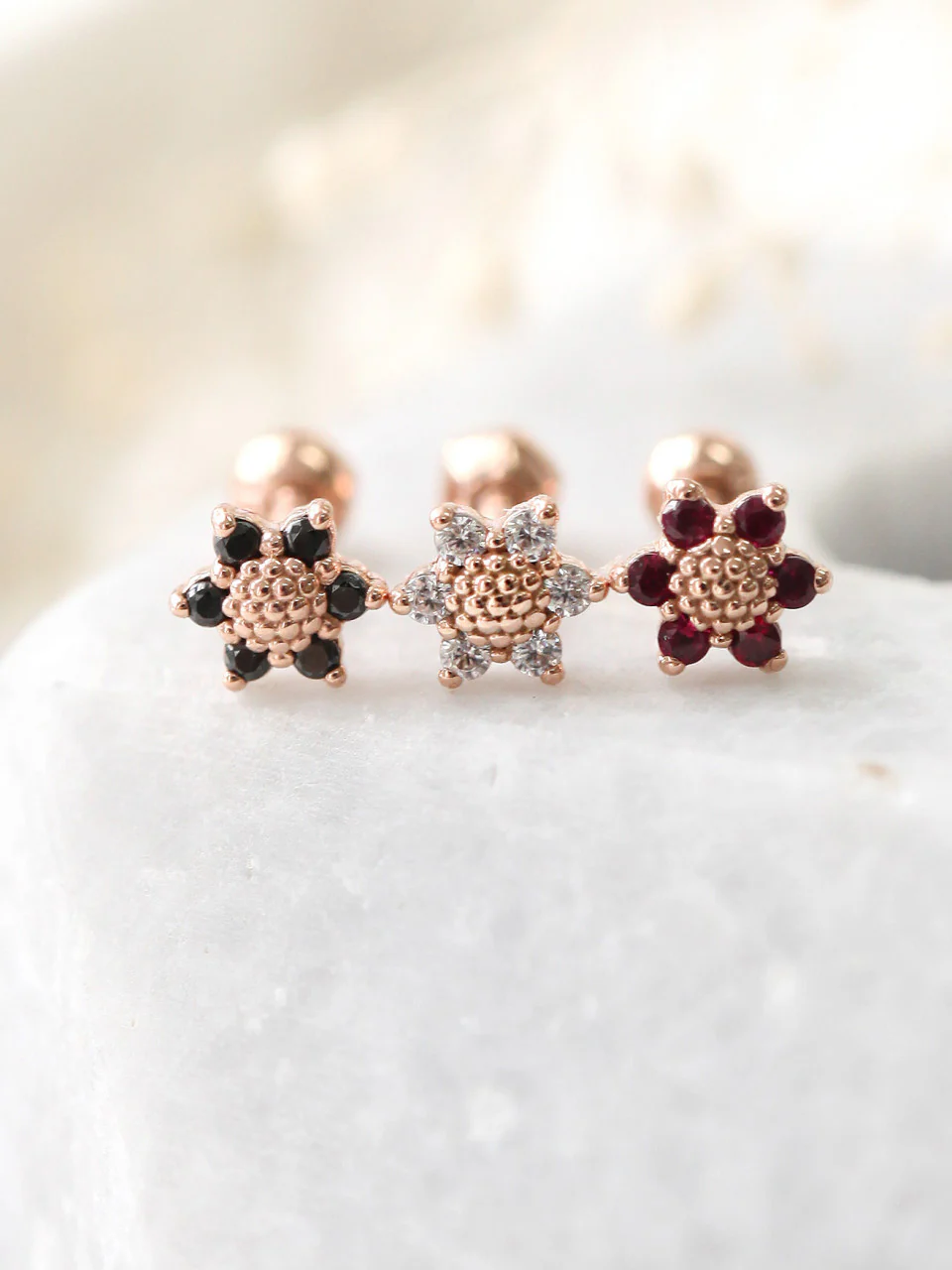 14K Gold Mini Flower Cartilage Earring 18g16g - Image 8
