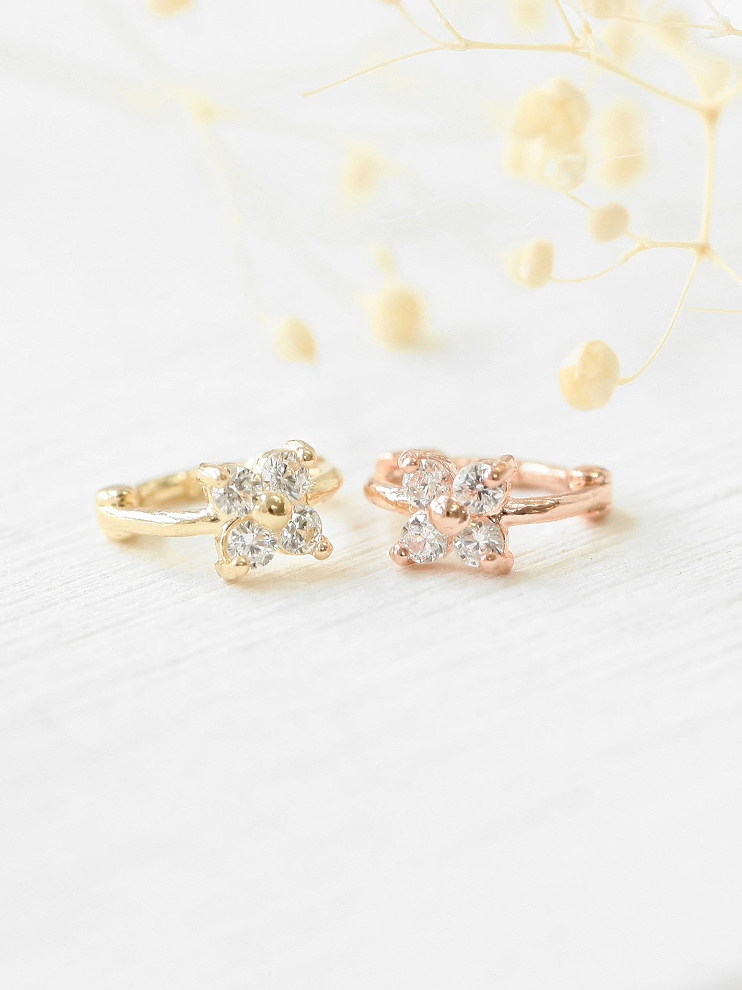 14K Gold Mini Flower Cubic Hoop Earring - Image 2