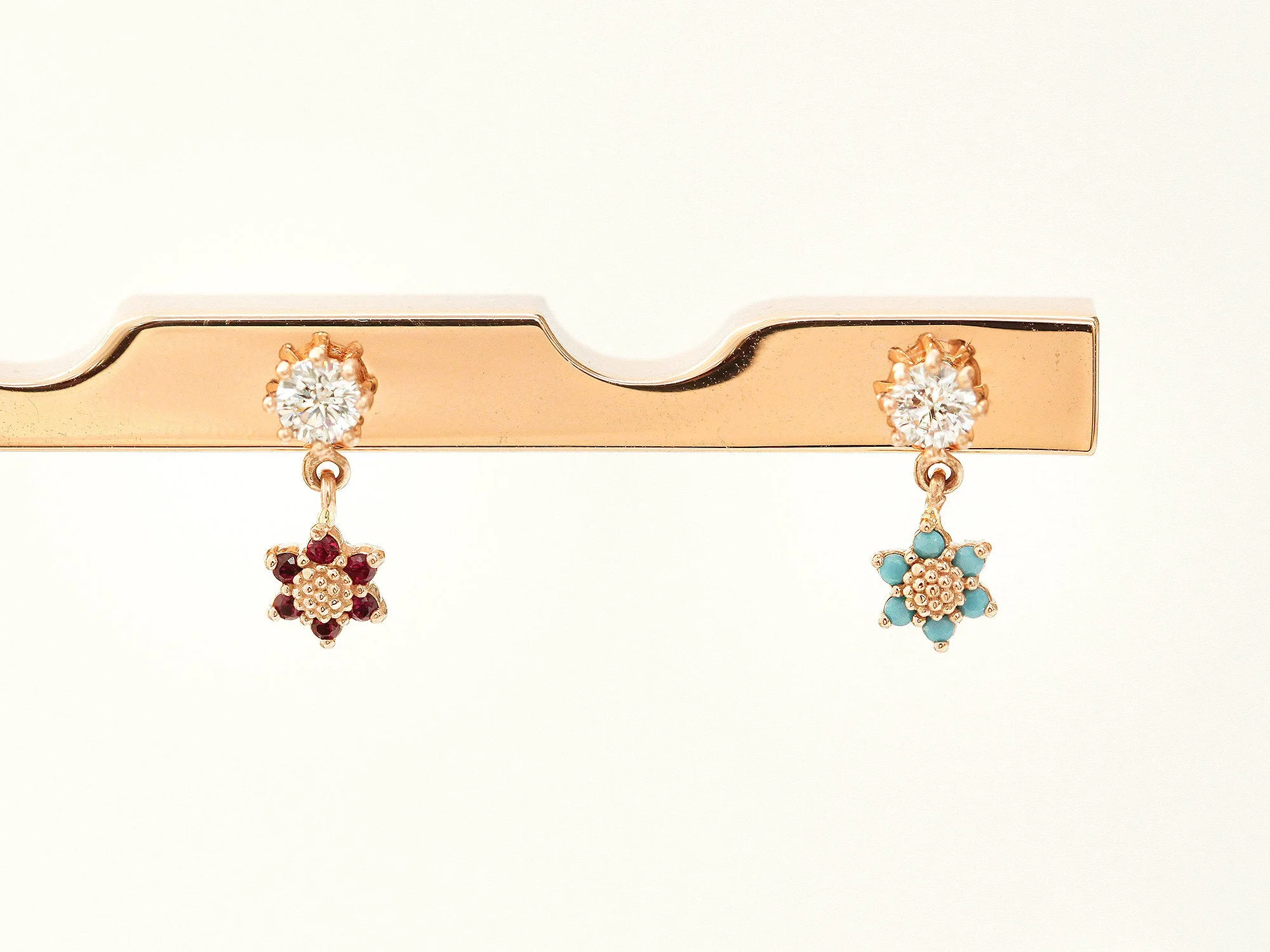 14K Gold Mini Flower Dangle Cartilage Earring 18G16G - Image 4