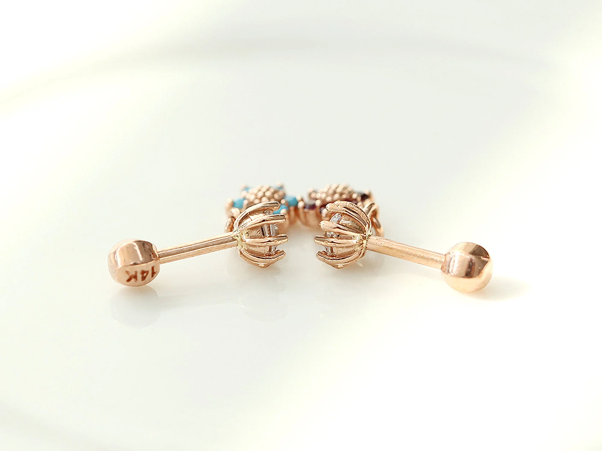 14K Gold Mini Flower Dangle Cartilage Earring 18G16G - Image 9