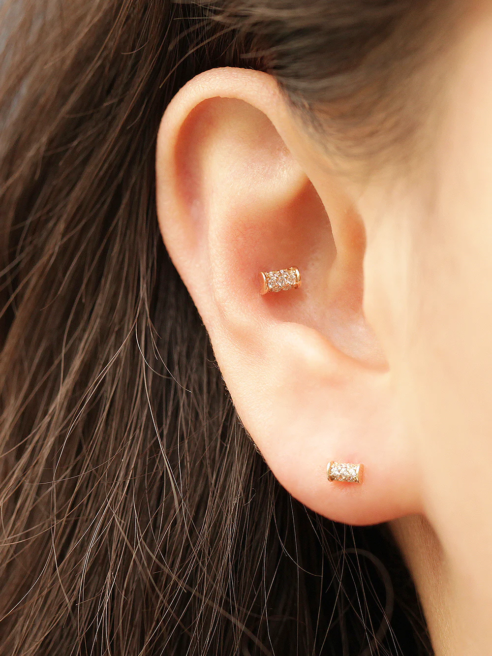 14K Gold Mini Hammer Cartilage Earring 20G18G16G - Image 8