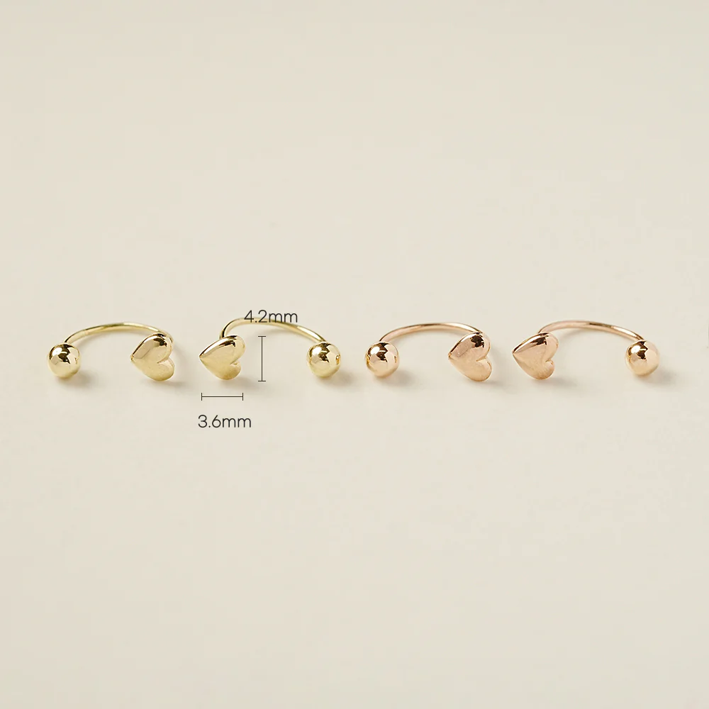 14K Gold Mini Volume Heart Curve Piercing 20G - Image 5
