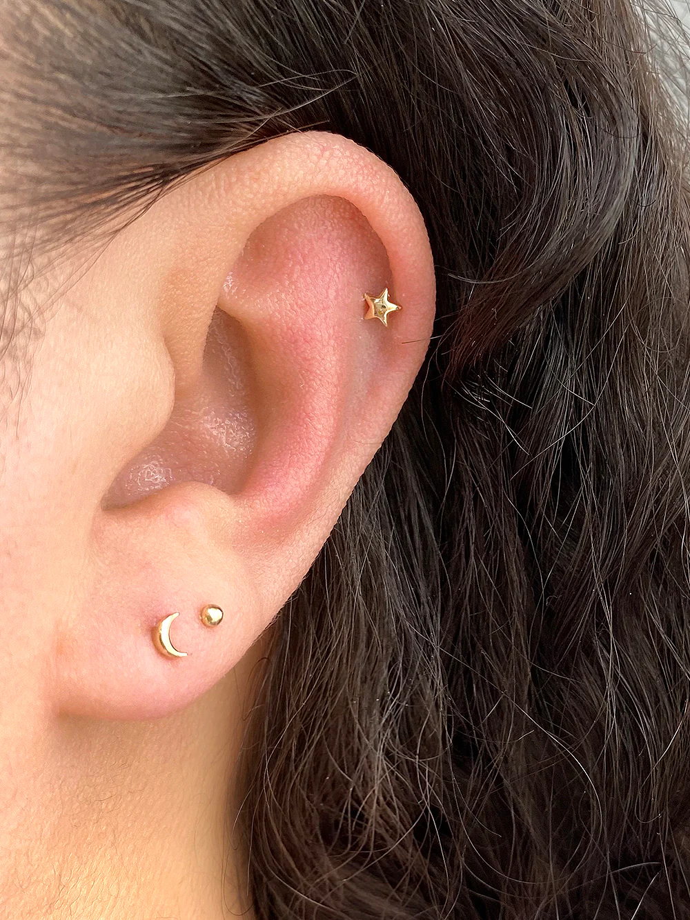 14K Gold Mini Heart,Star,Crescent Stud Earring - Image 6