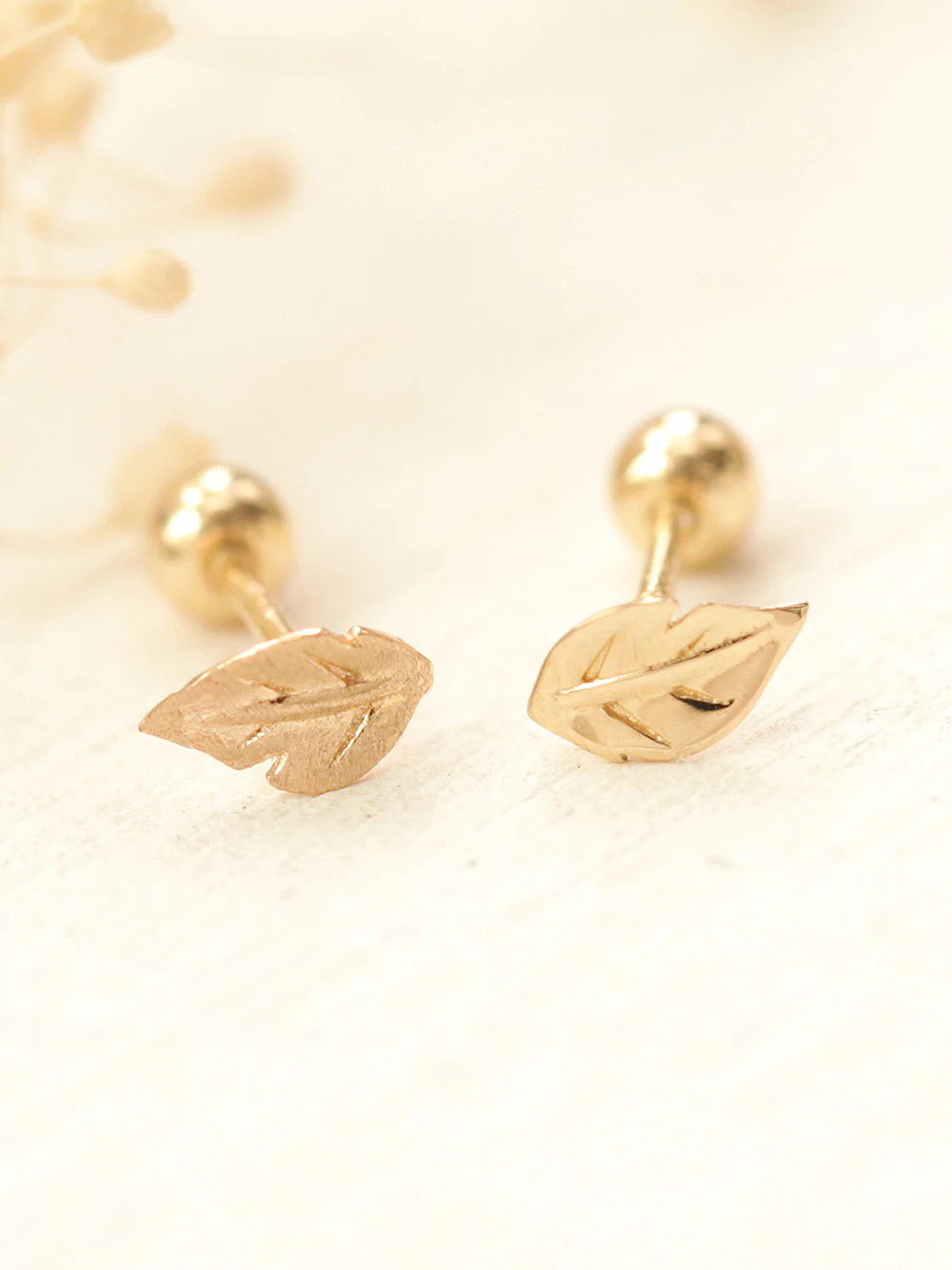 14K Gold Mini Leaf Cartilage Earring 20G18G16G - Image 5