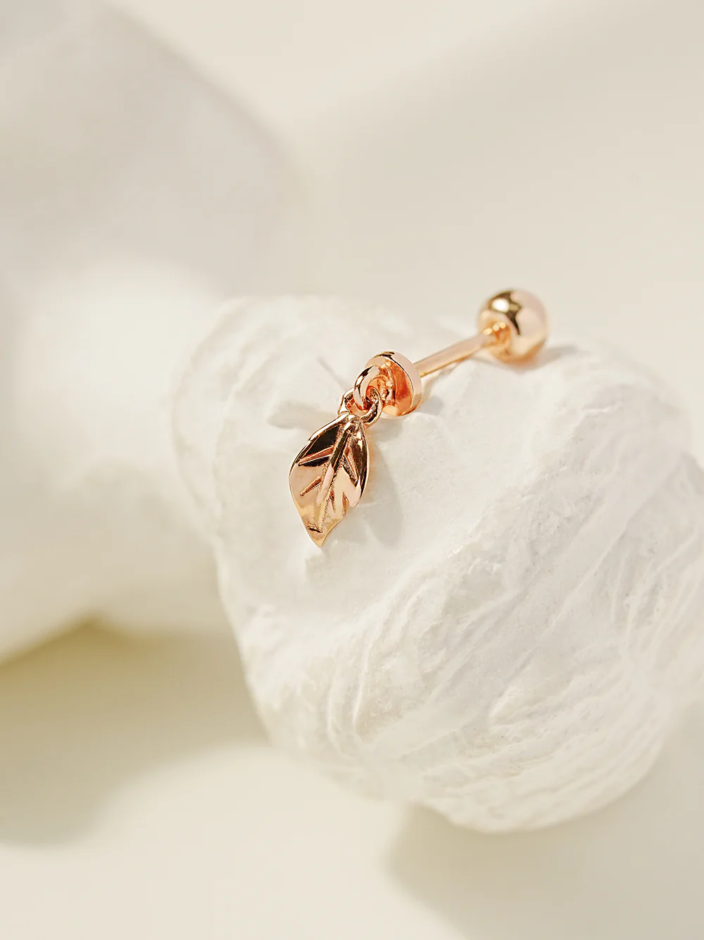 14K Gold Mini Leaf Drop Cartilage Earring 20G - Image 5