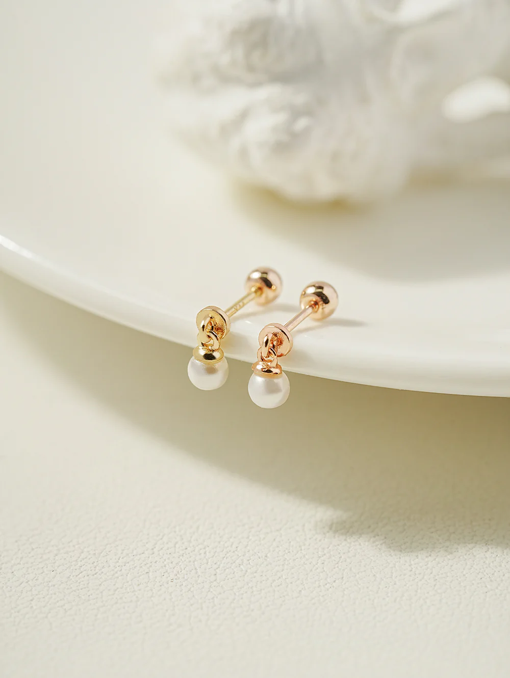 14K Gold Mini Pearl Drop Cartilage Earring 20G - Image 3