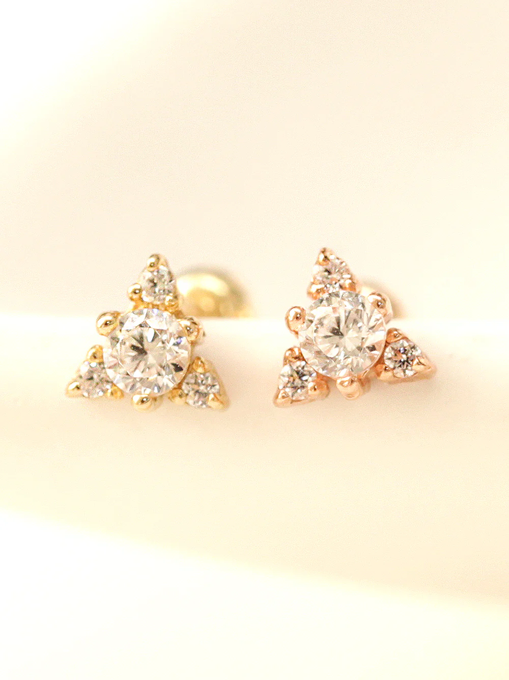 14K Gold Mini Point Triangle Cubic Earring 20G18G16G - Image 5
