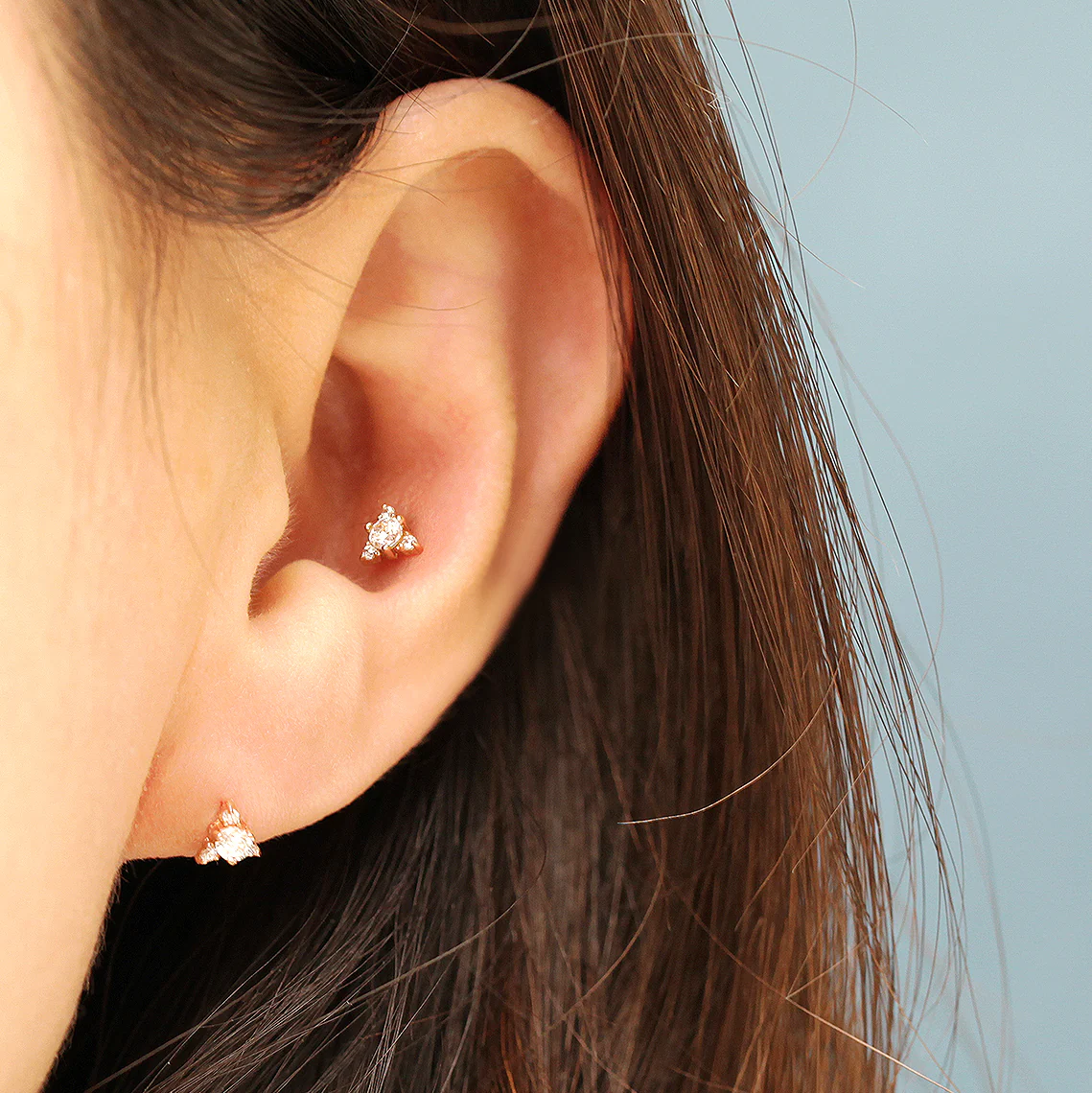 14K Gold Mini Point Triangle Cubic Earring 20G18G16G - Image 6