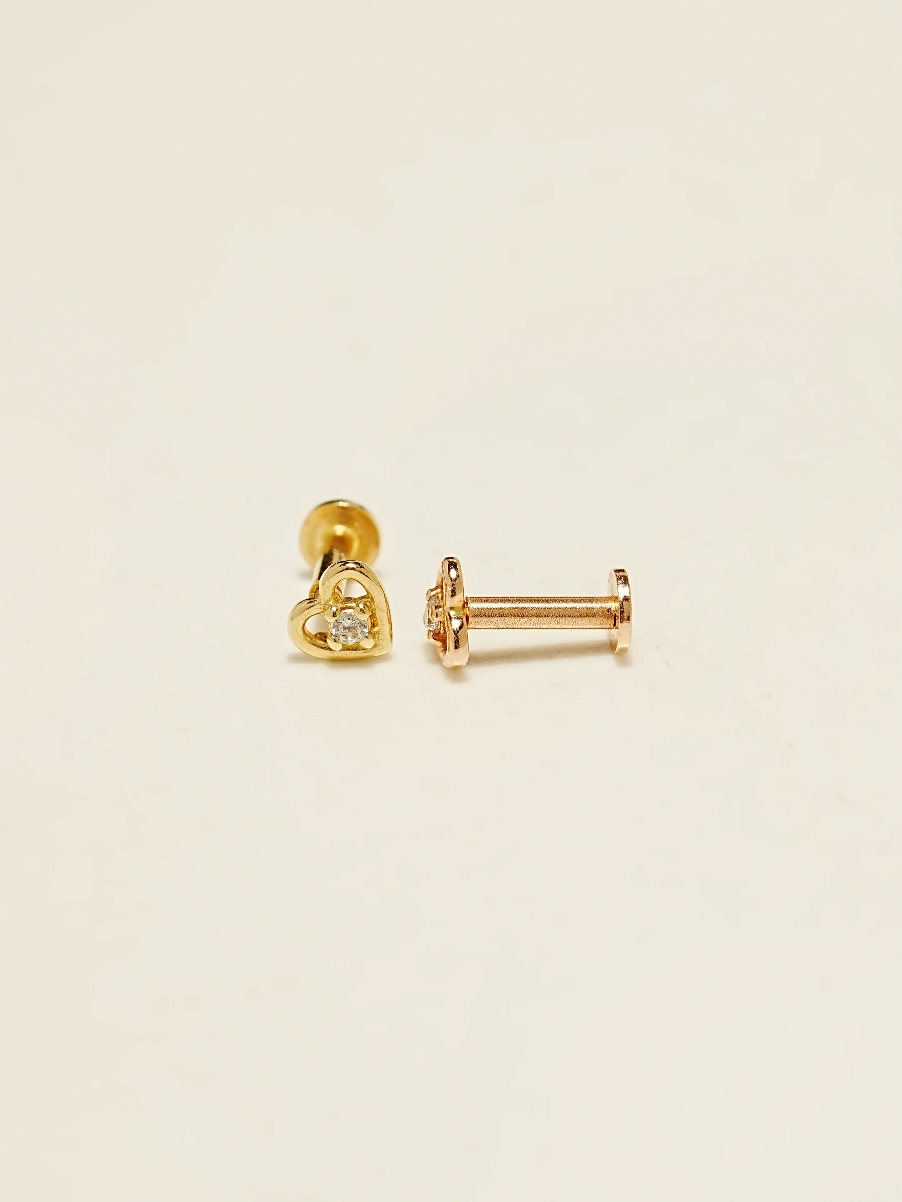 14K Gold Mini Pretzel Heart Internally Threaded Labret Piercing 18G16G - Image 8