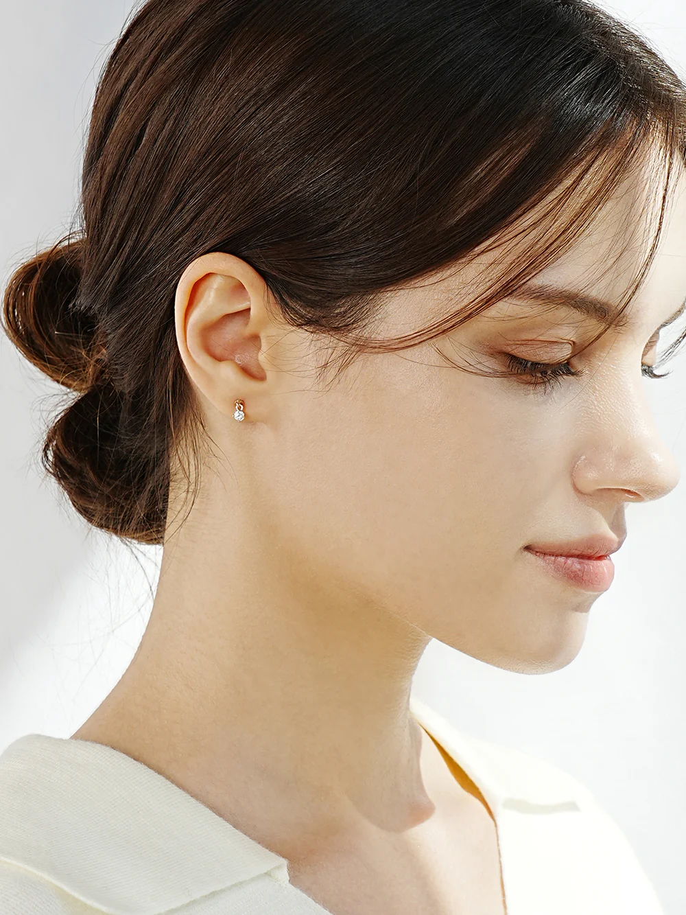 14K Gold Mini Round Cubic Drop Cartilage Earring 20G - Image 2