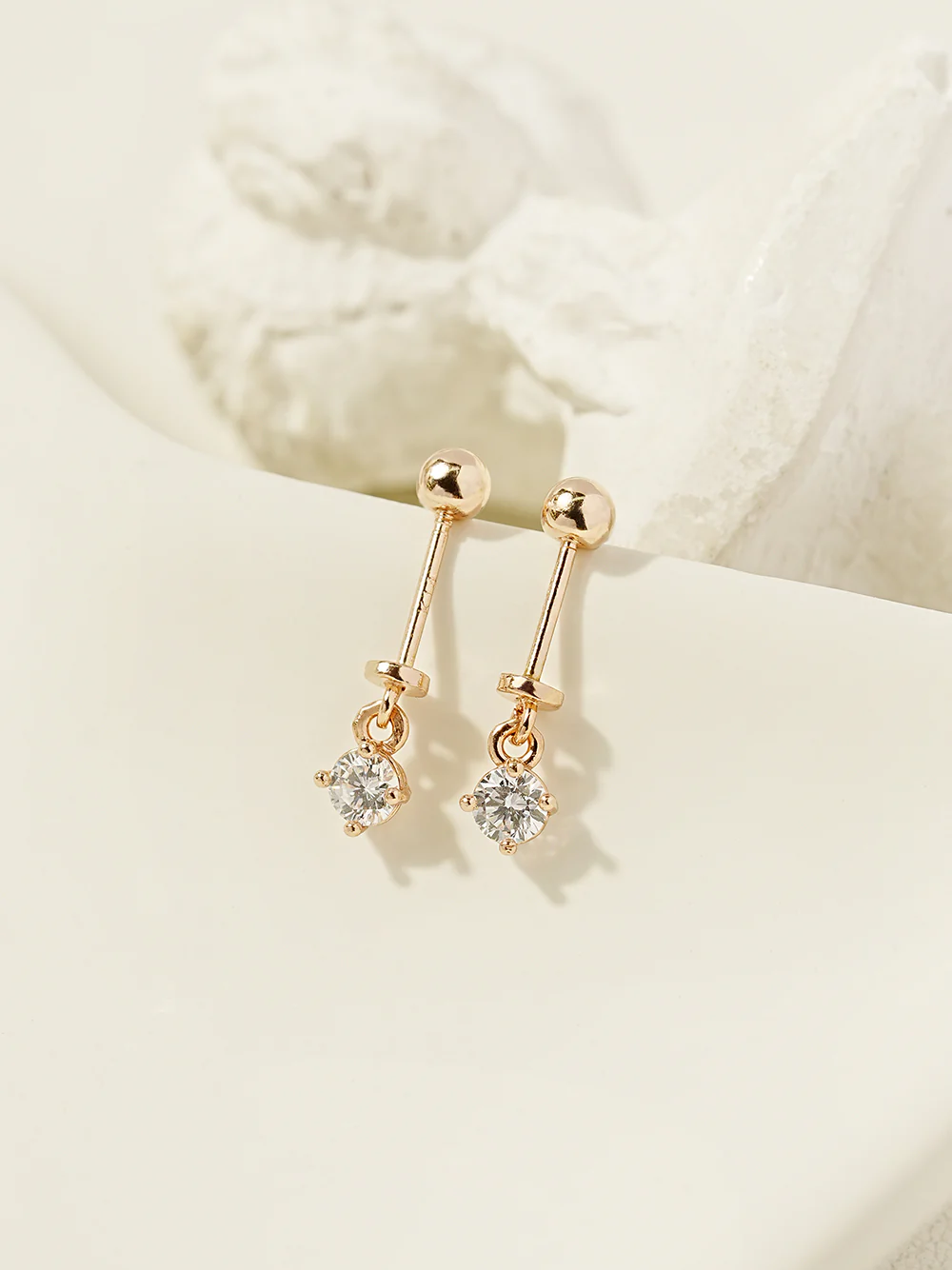 14K Gold Mini Round Cubic Drop Cartilage Earring 20G - Image 3