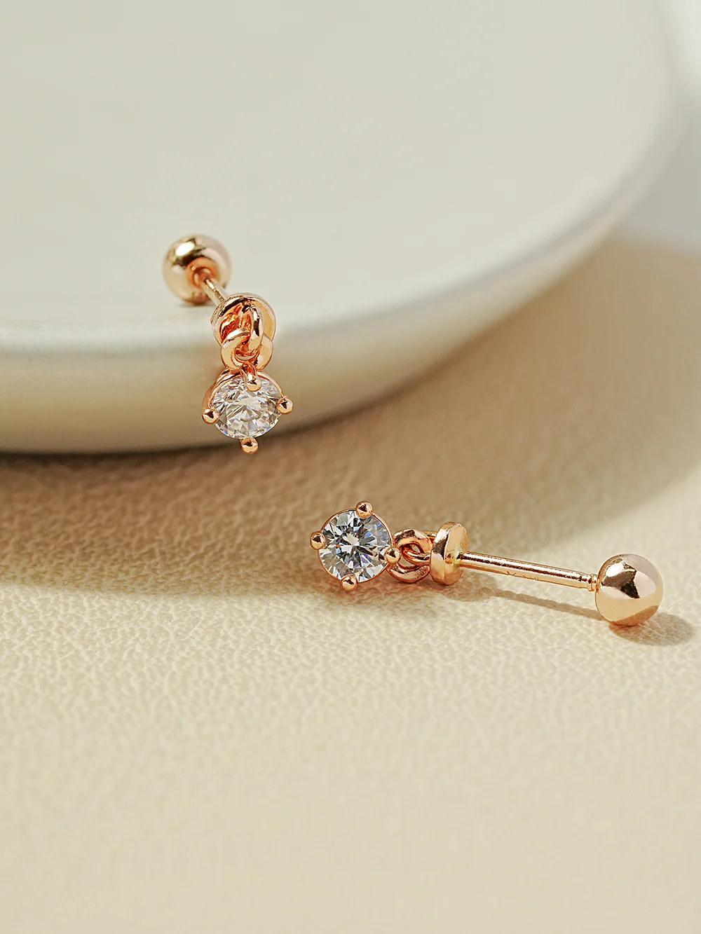 14K Gold Mini Round Cubic Drop Cartilage Earring 20G - Image 7