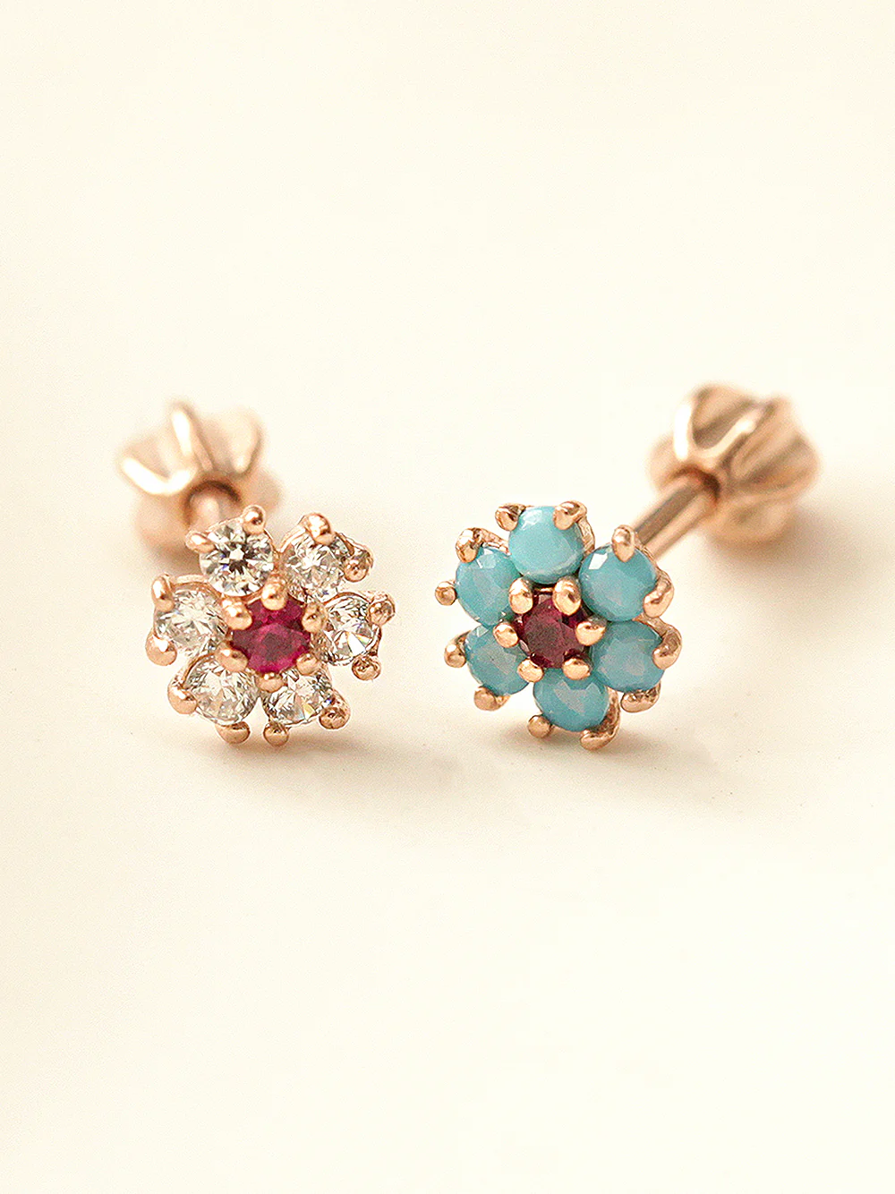 14K Gold Mini Ruby Cosmos Cartilage Earring 18G16G