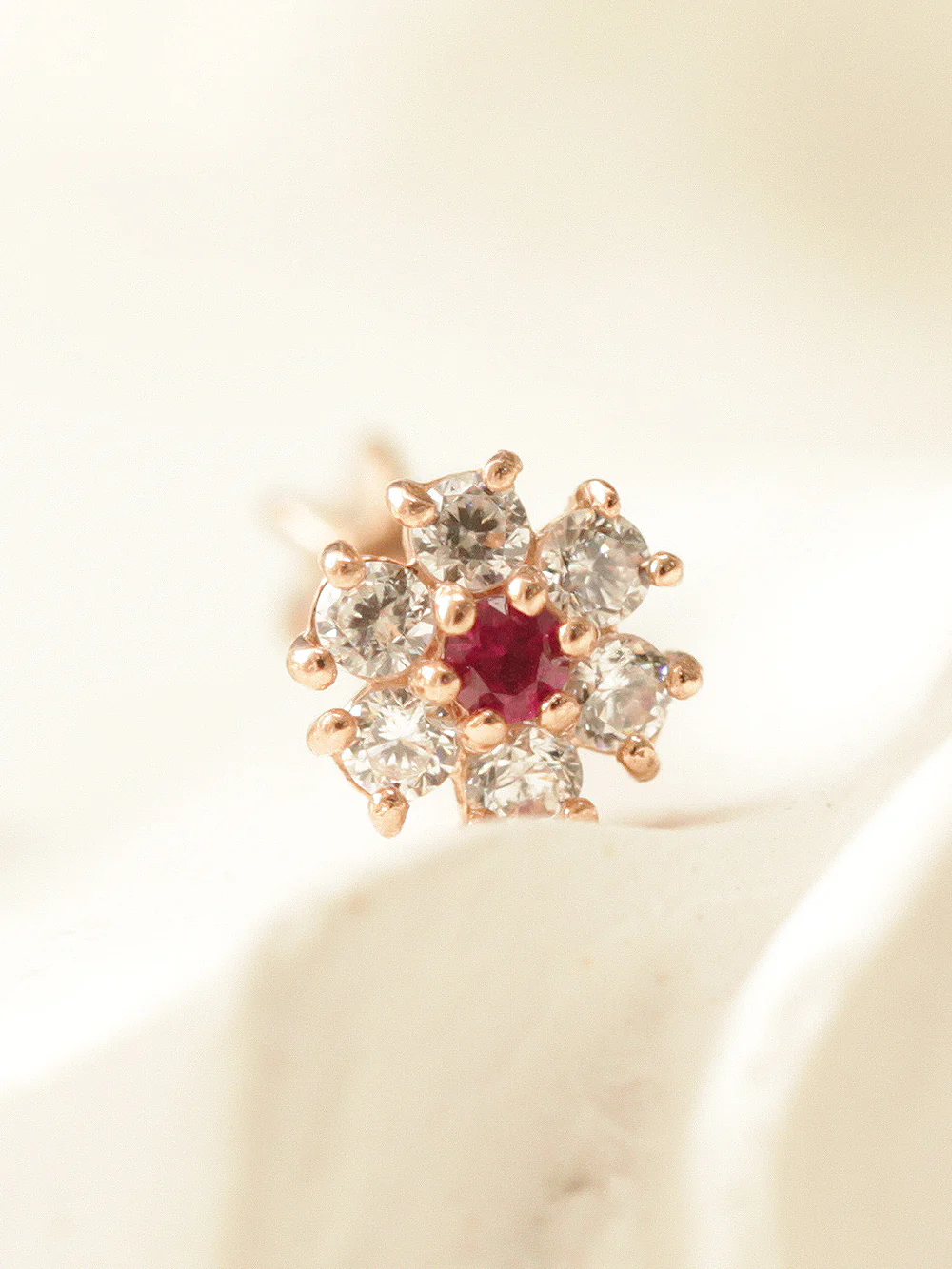 14K Gold Mini Ruby Cosmos Cartilage Earring 18G16G - Image 3