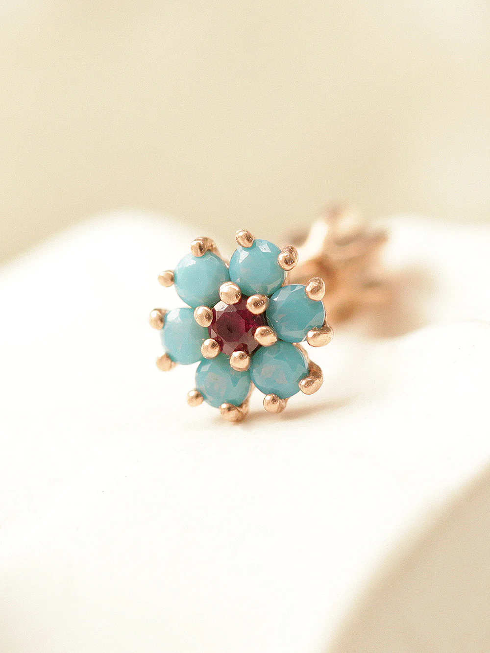 14K Gold Mini Ruby Cosmos Cartilage Earring 18G16G - Image 5