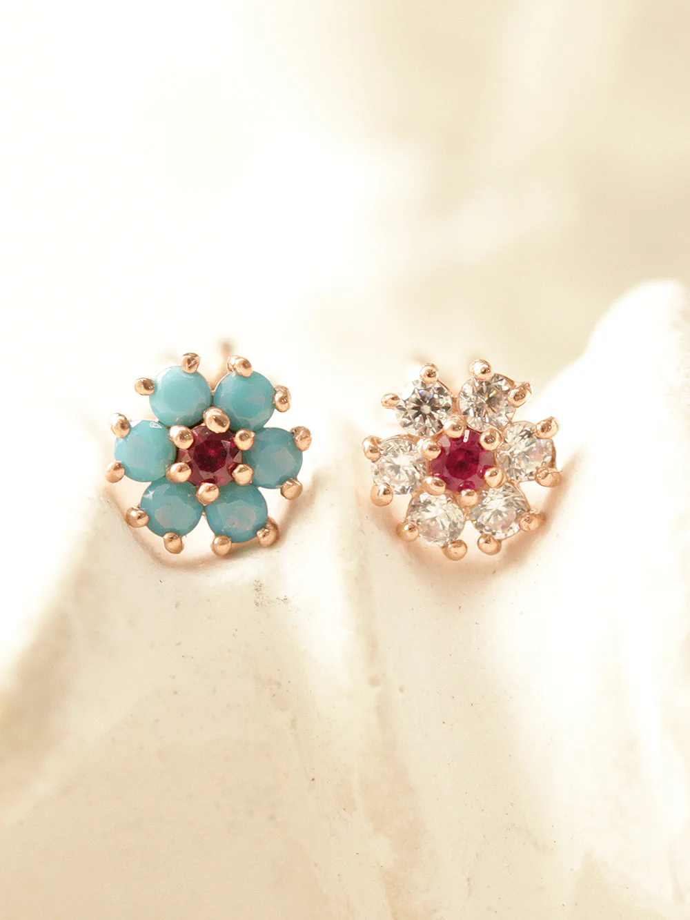 14K Gold Mini Ruby Cosmos Cartilage Earring 18G16G - Image 7