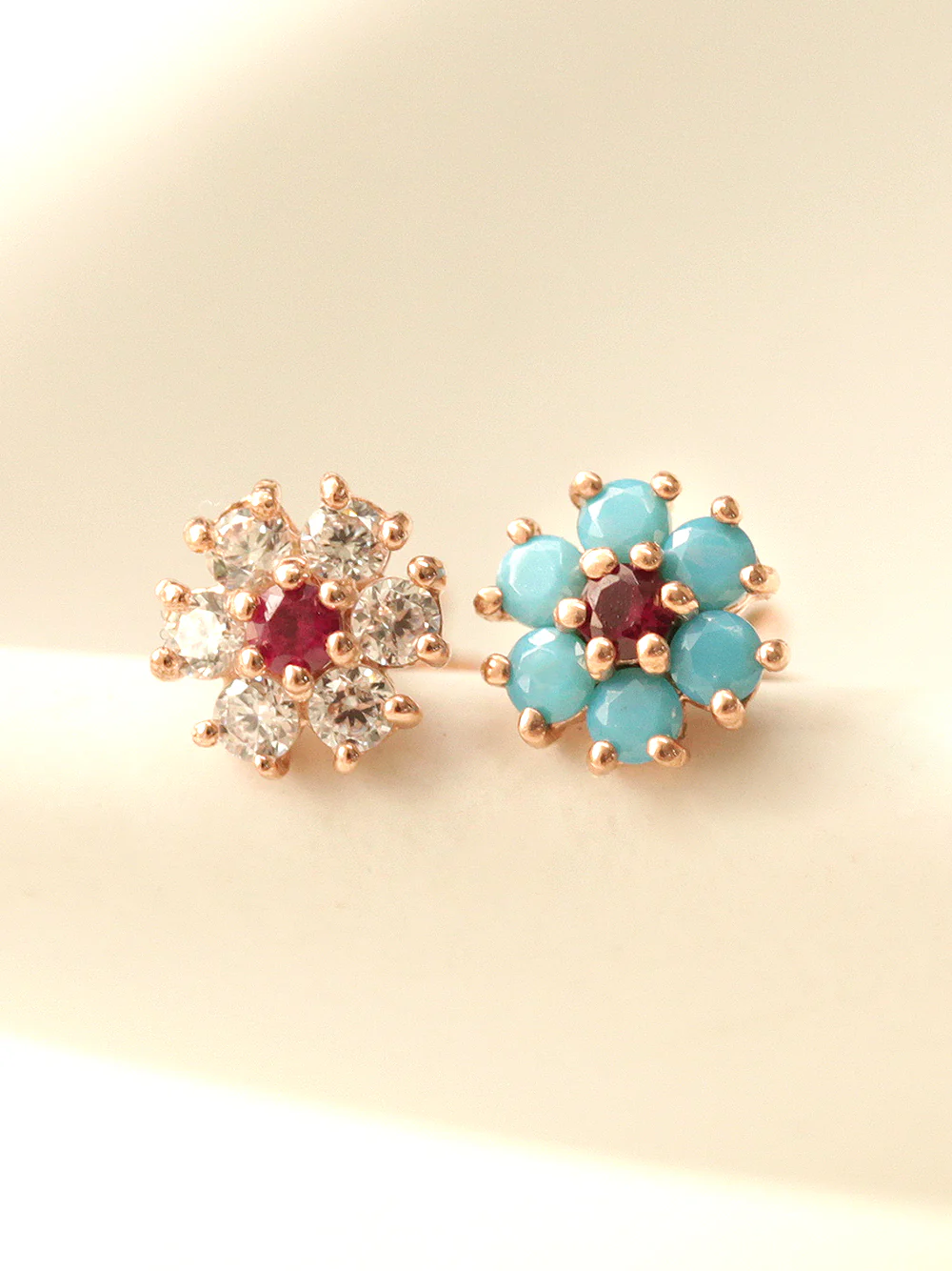 14K Gold Mini Ruby Cosmos Cartilage Earring 18G16G - Image 9