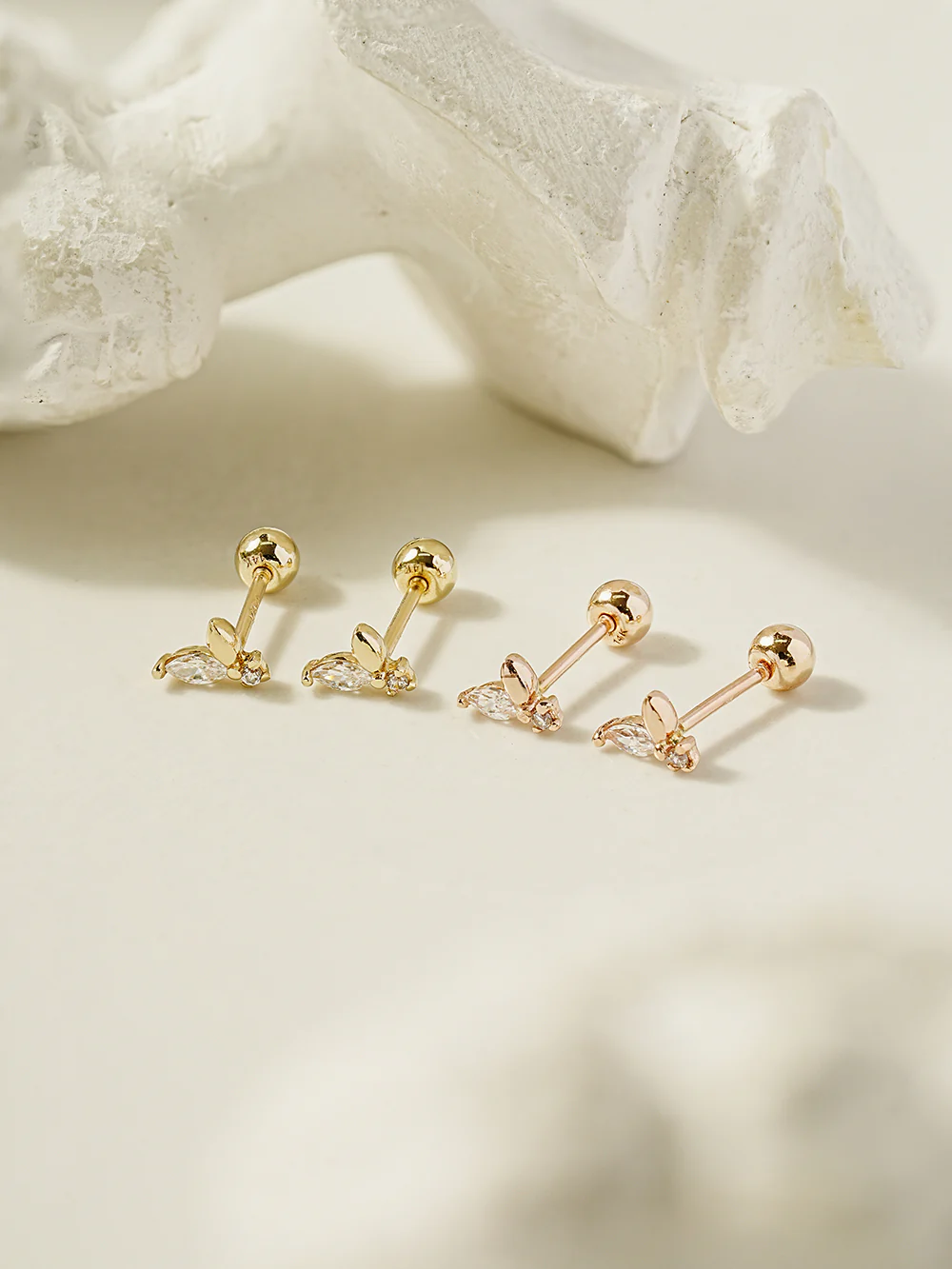 14K Gold Mini Sprout CZ Cartilage Earring 20G18G16G - Image 5