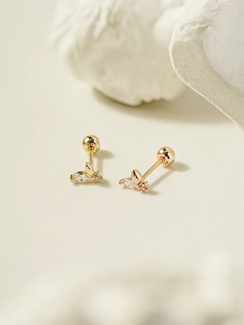 14K Gold Mini Sprout CZ Cartilage Earring 20G18G16G - Image 7