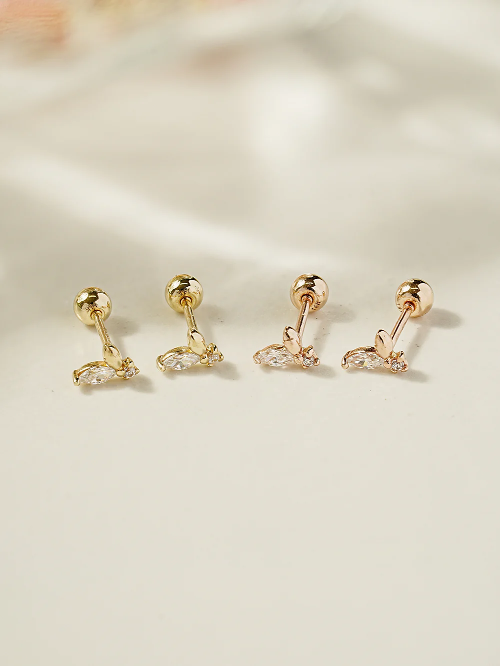 14K Gold Mini Sprout CZ Cartilage Earring 20G18G16G - Image 9