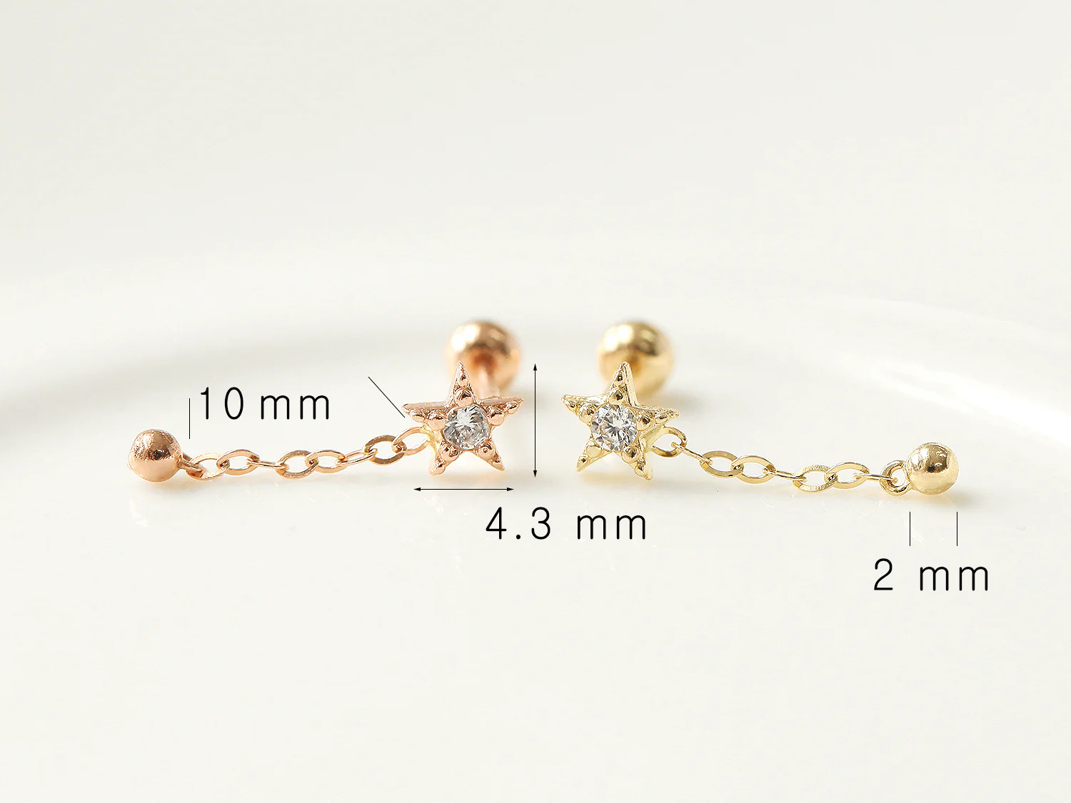14K Gold Mini Star Drop Chain Cartilage Earring 20G - Image 11