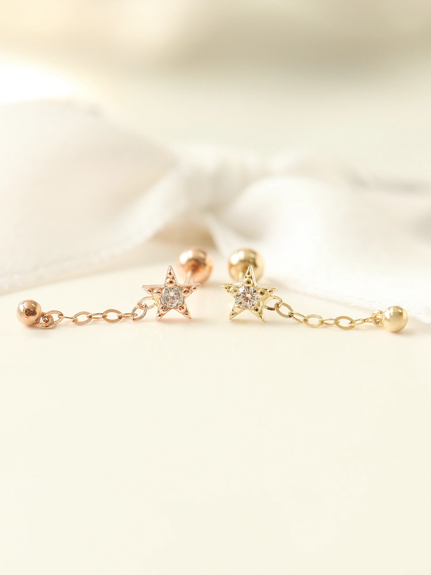 14K Gold Mini Star Drop Chain Cartilage Earring 20G - Image 8