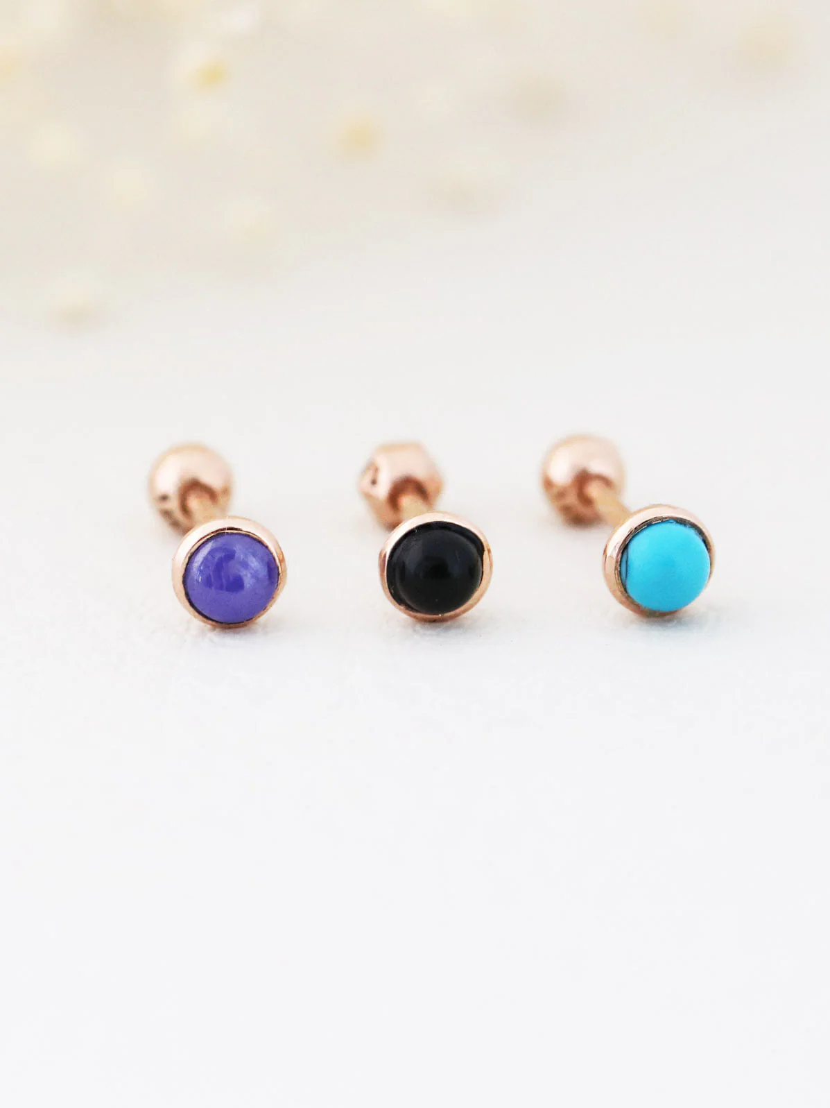 14K Gold Mini Stone Cartilage Earring 18G16G