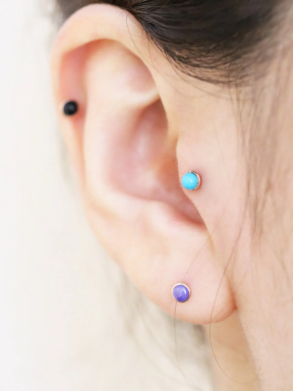 14K Gold Mini Stone Cartilage Earring 18G16G - Image 9