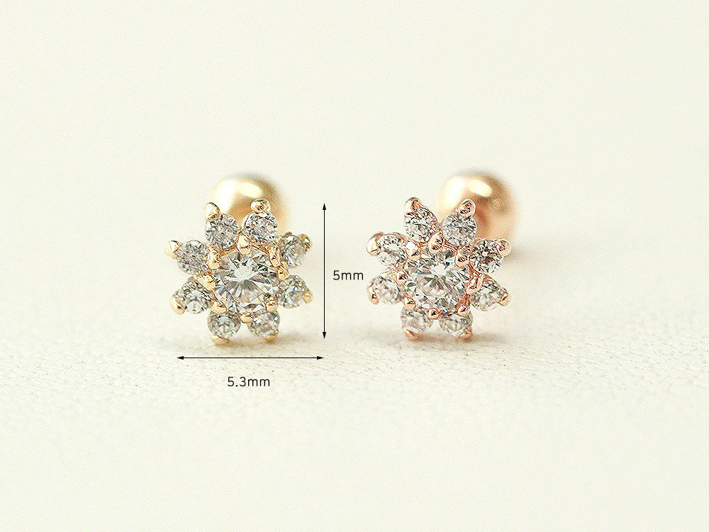 14K Gold Mini Sun Flower Cartilage Earring 20G18G - Image 10
