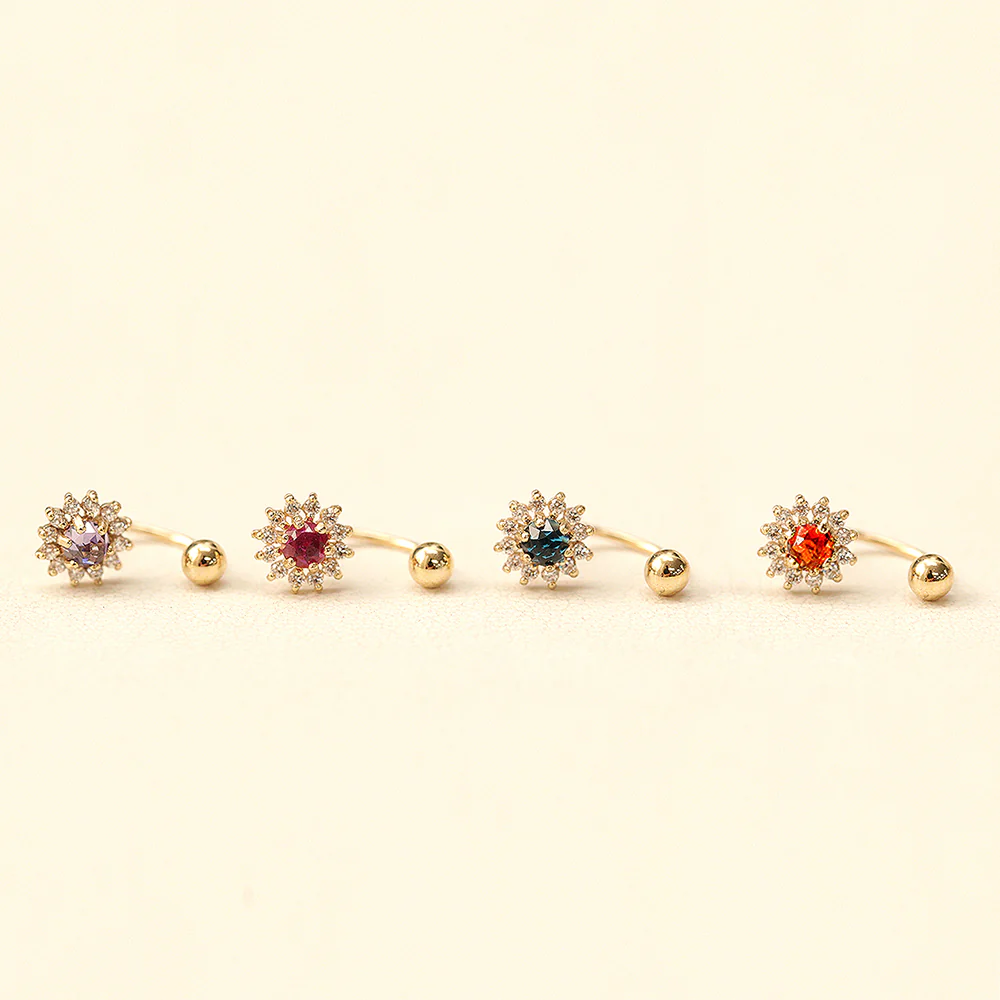 14K Gold Rose-Cut Sunflower Curve Piercing 20G - Image 10
