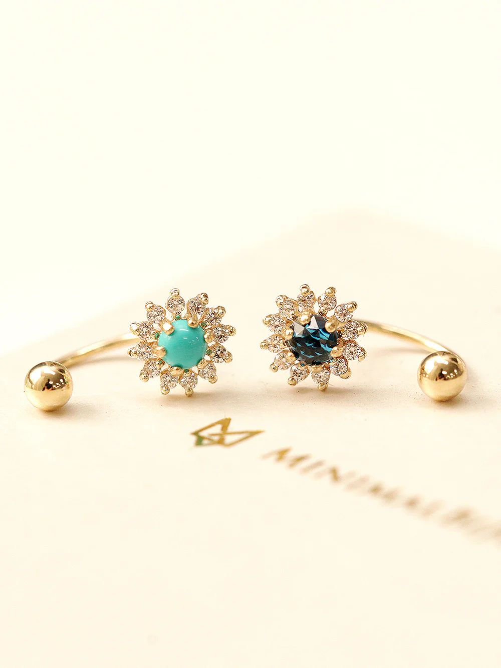 14K Gold Rose-Cut Sunflower Curve Piercing 20G - Image 5