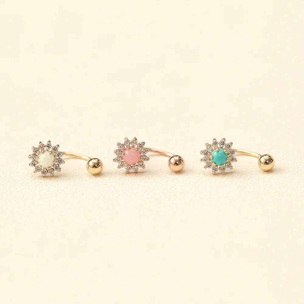 14K Gold Rose-Cut Sunflower Curve Piercing 20G - Image 8