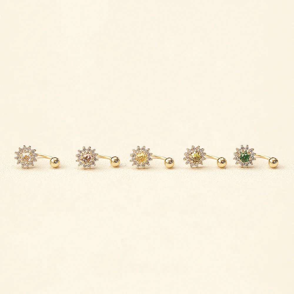 14K Gold Rose-Cut Sunflower Curve Piercing 20G - Image 9
