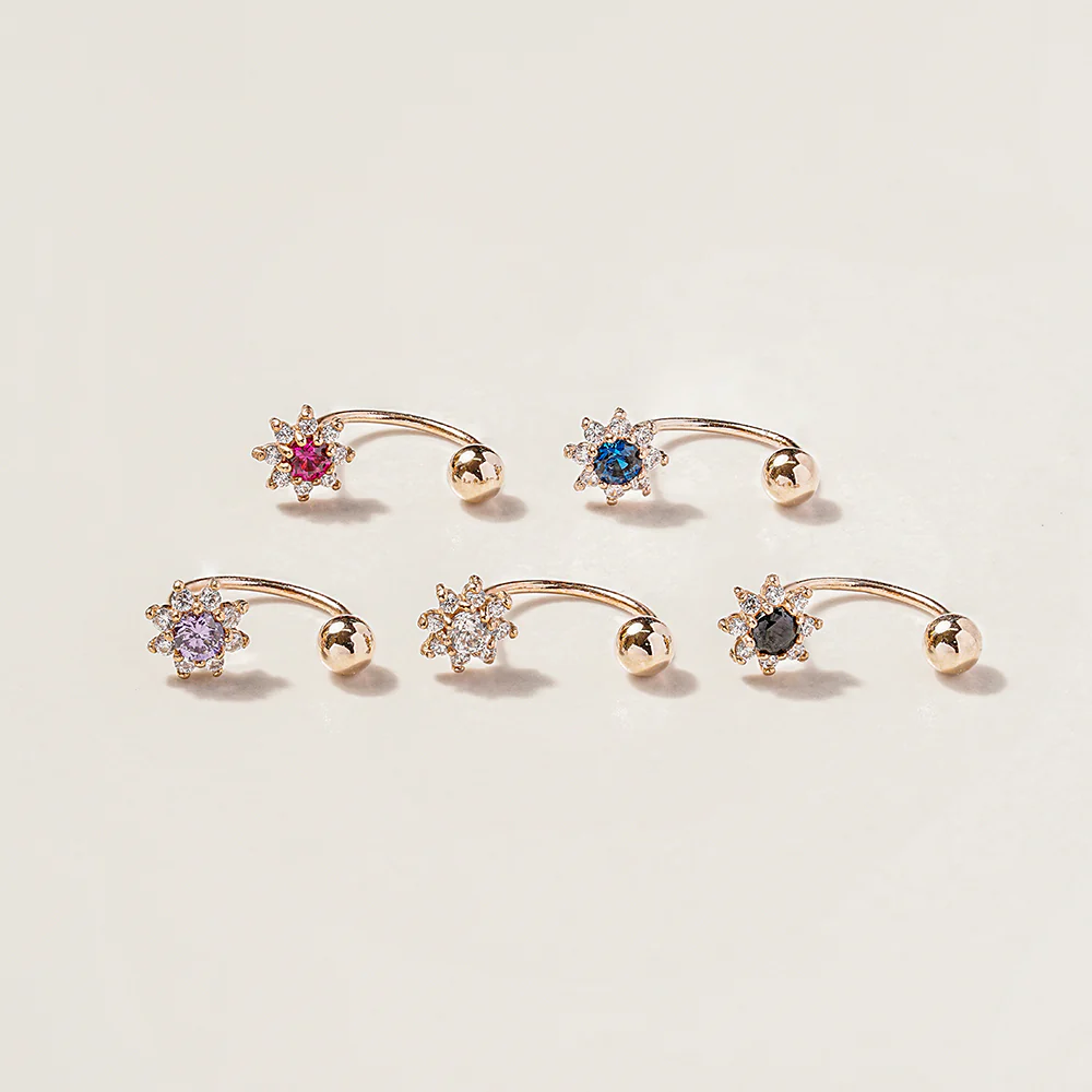 14K Gold Mini Sun Flower Curve Piercing 20G - Image 3