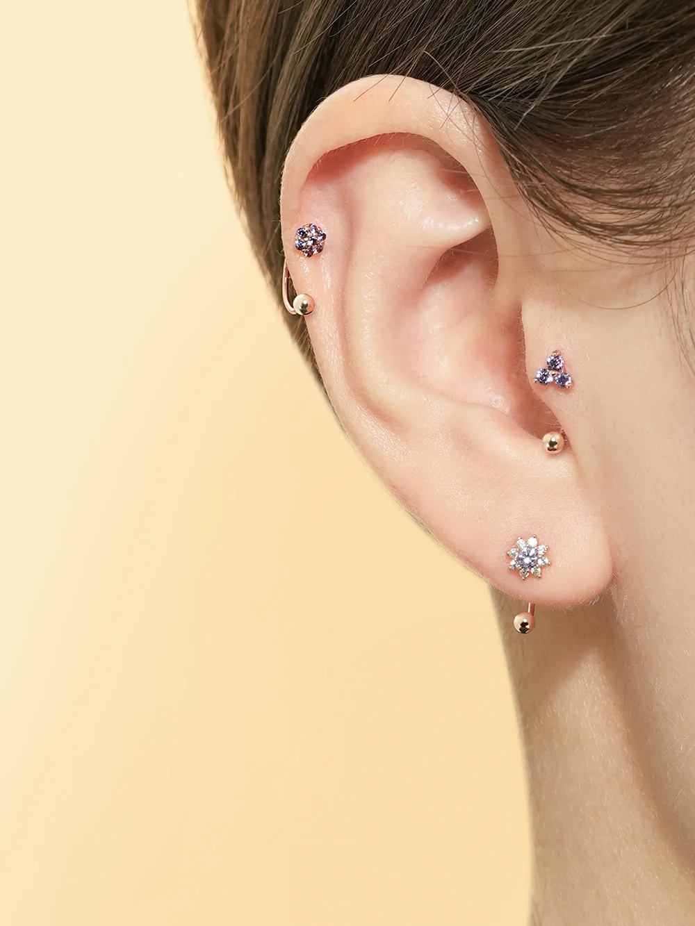 14K Gold Mini Sun Flower Curve Piercing 20G - Image 4