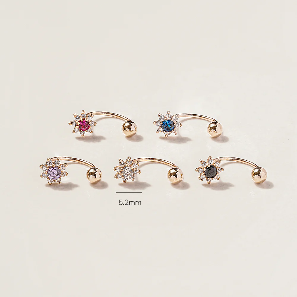 14K Gold Mini Sun Flower Curve Piercing 20G - Image 6
