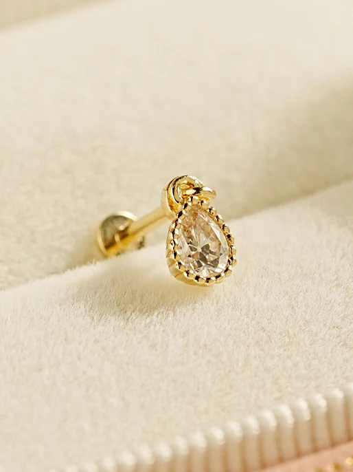 14K Gold Minimi Tear Drop Internally Threaded Labret Piercing 20G18G16G - Image 3