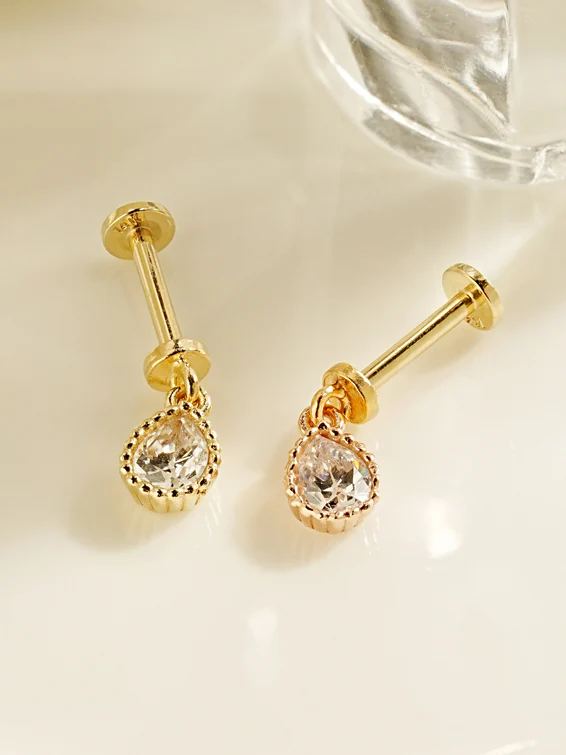 14K Gold Minimi Tear Drop Internally Threaded Labret Piercing 20G18G16G - Image 5
