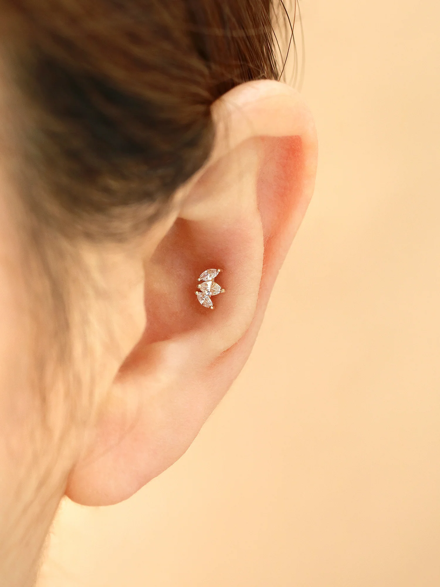 14K Gold Mini Ti1ara Cartilage Earring 20G