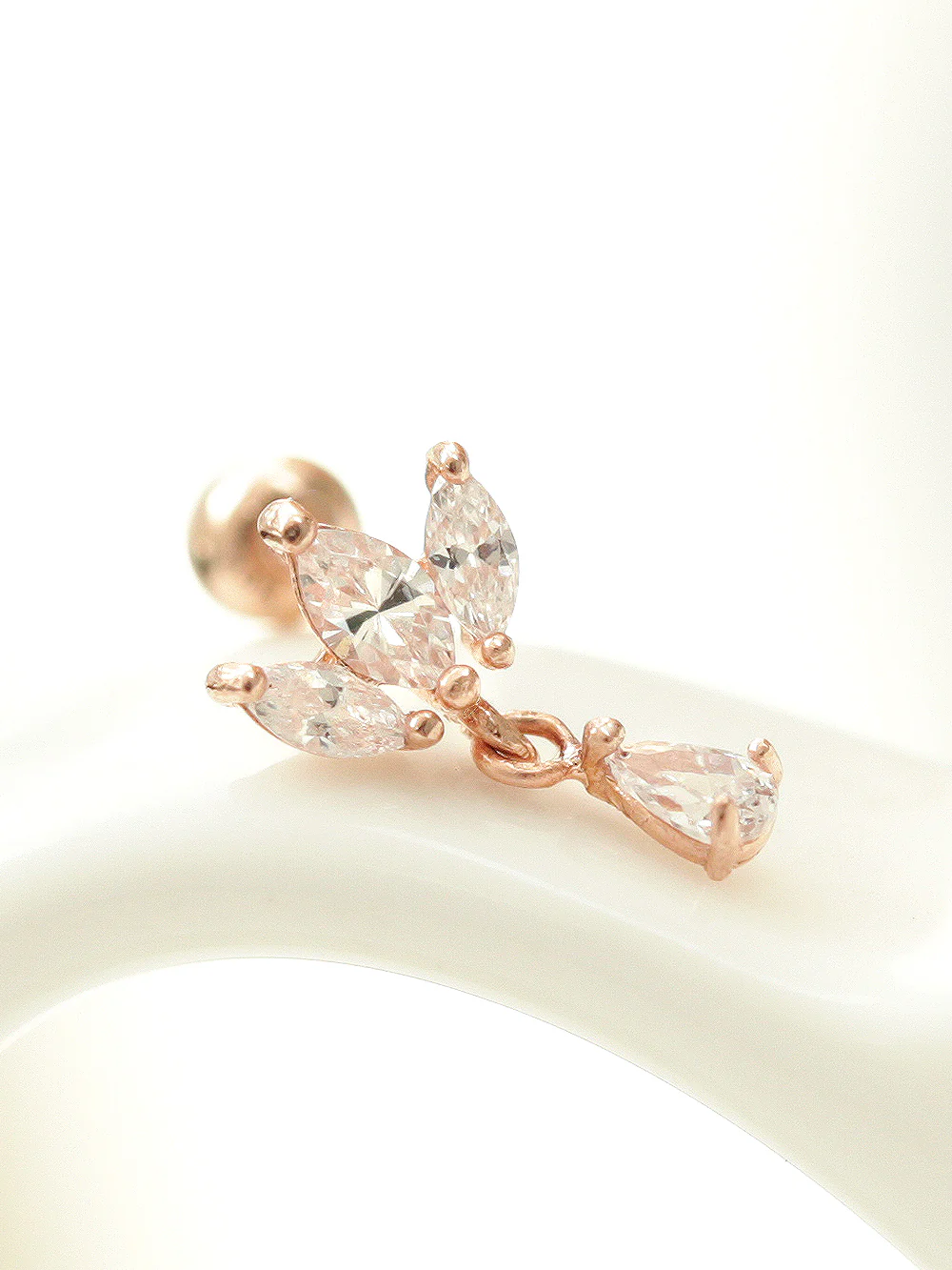 14K gold Mini Tiara Drop Cartilage Earring 20G - Image 3