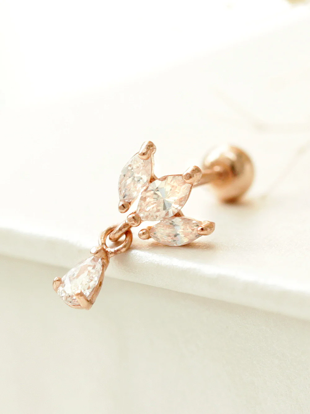 14K gold Mini Tiara Drop Cartilage Earring 20G - Image 5