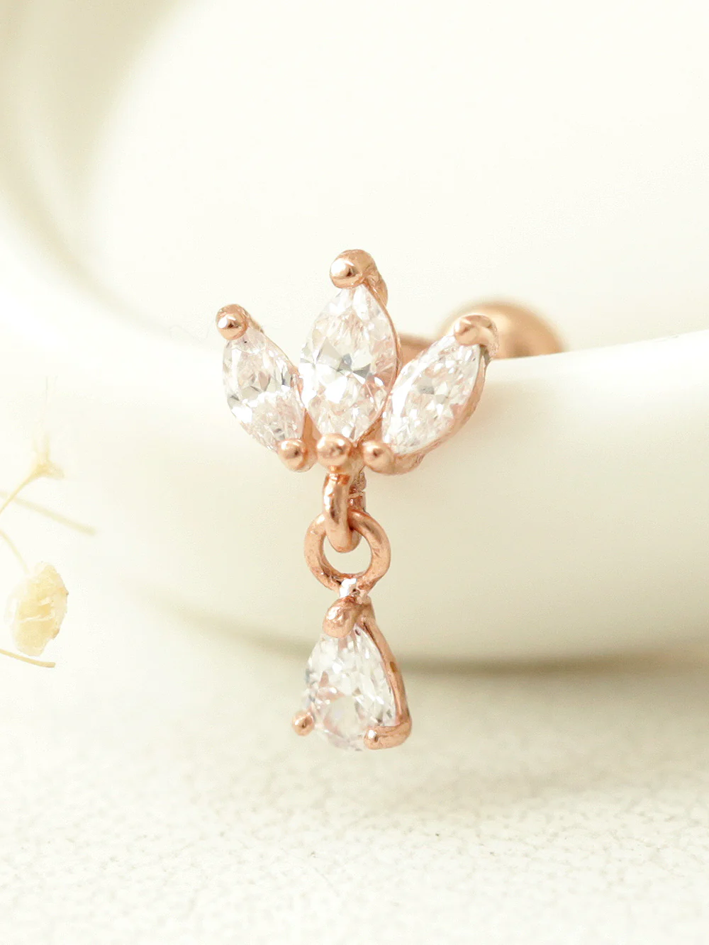 14K gold Mini Tiara Drop Cartilage Earring 20G - Image 7