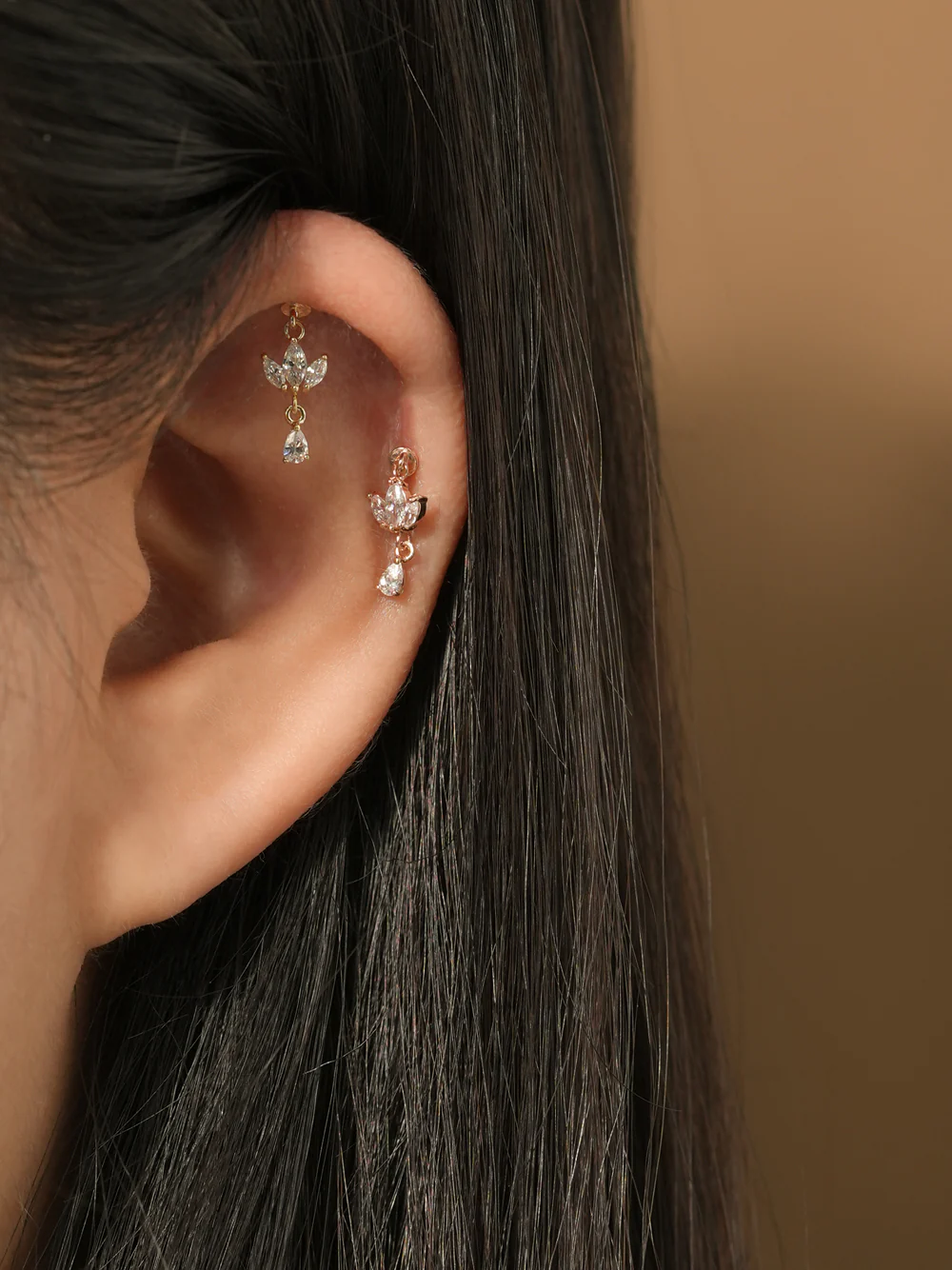 14K Gold Mini Tiara Drop Internally Threaded Labret Piercing 20G18G16G - Image 4