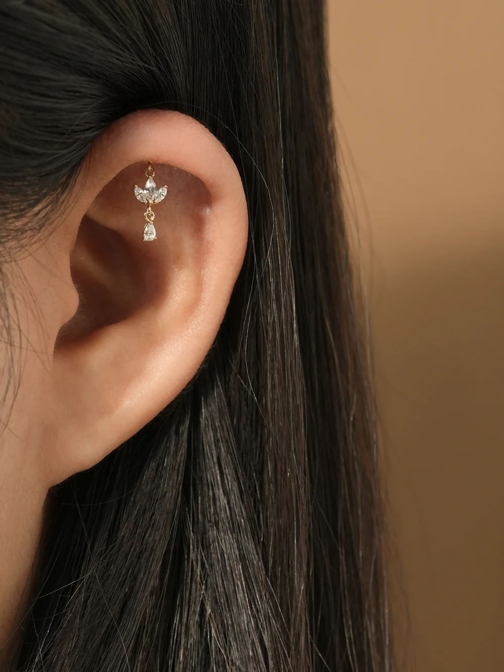 14K Gold Mini Tiara Drop Internally Threaded Labret Piercing 20G18G16G - Image 6