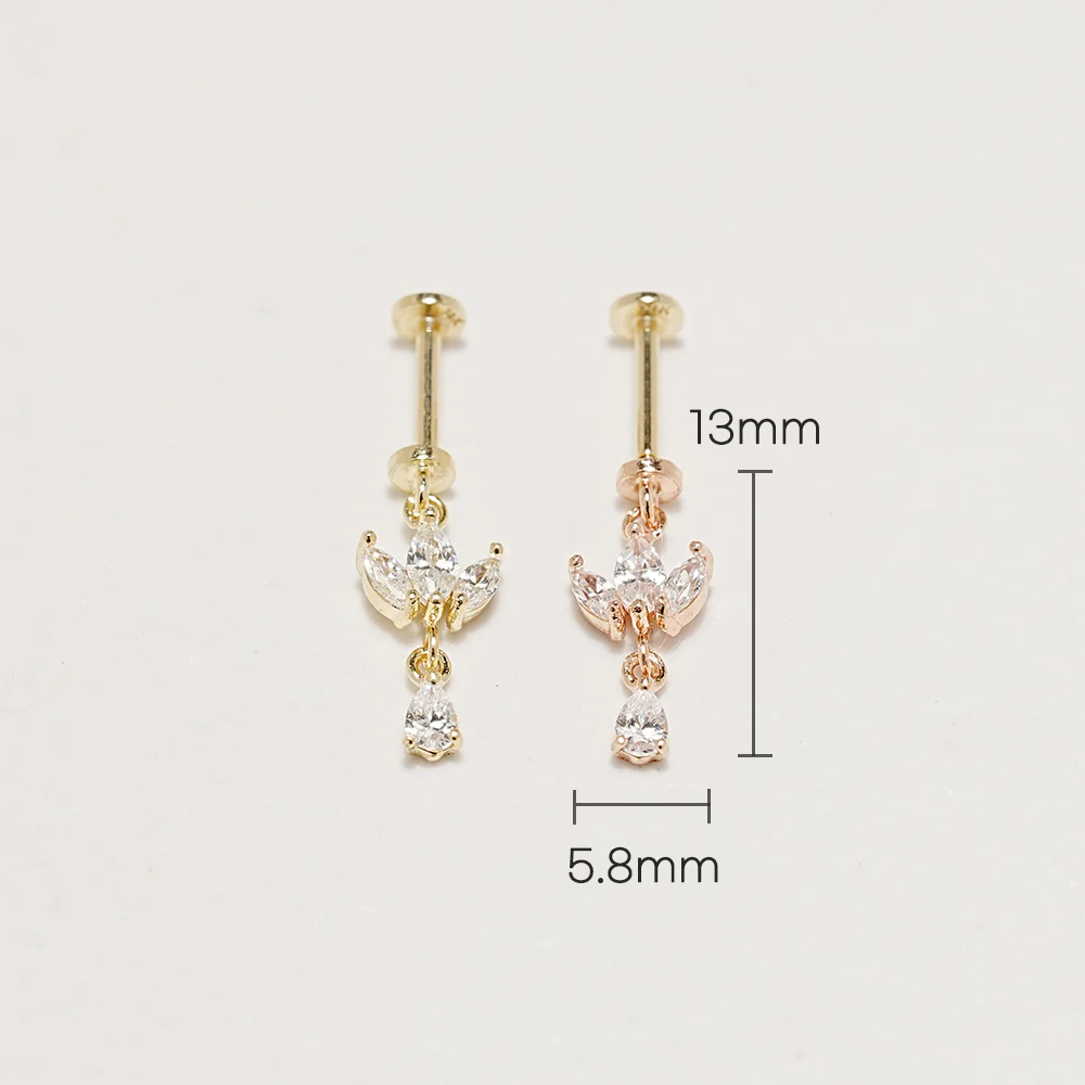 14K Gold Mini Tiara Drop Internally Threaded Labret Piercing 20G18G16G - Image 7