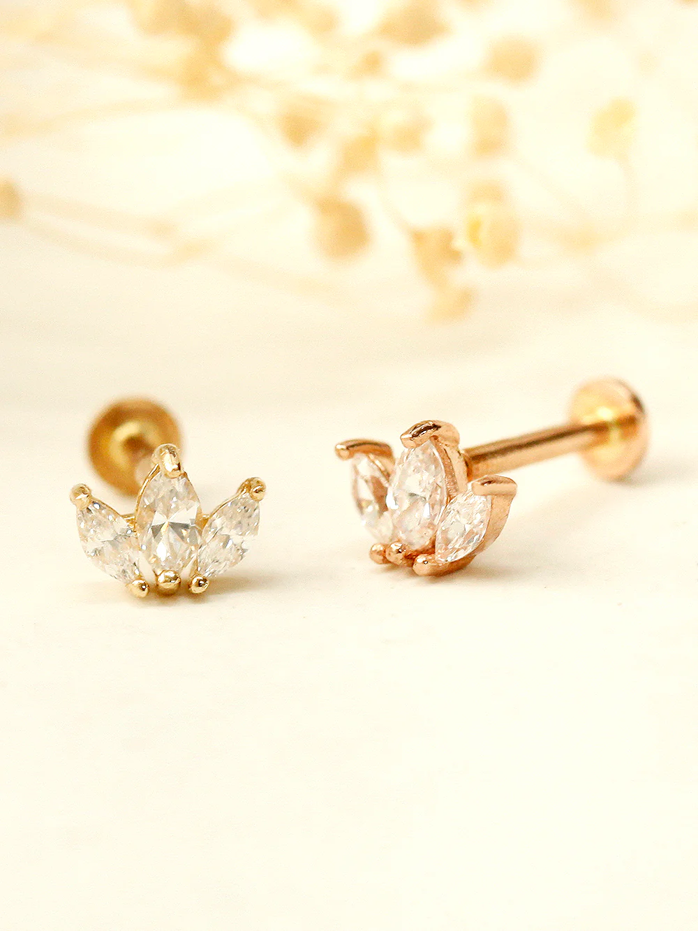 14K Gold Mini Tiara Internally Threaded Labret Piercing 18G16G