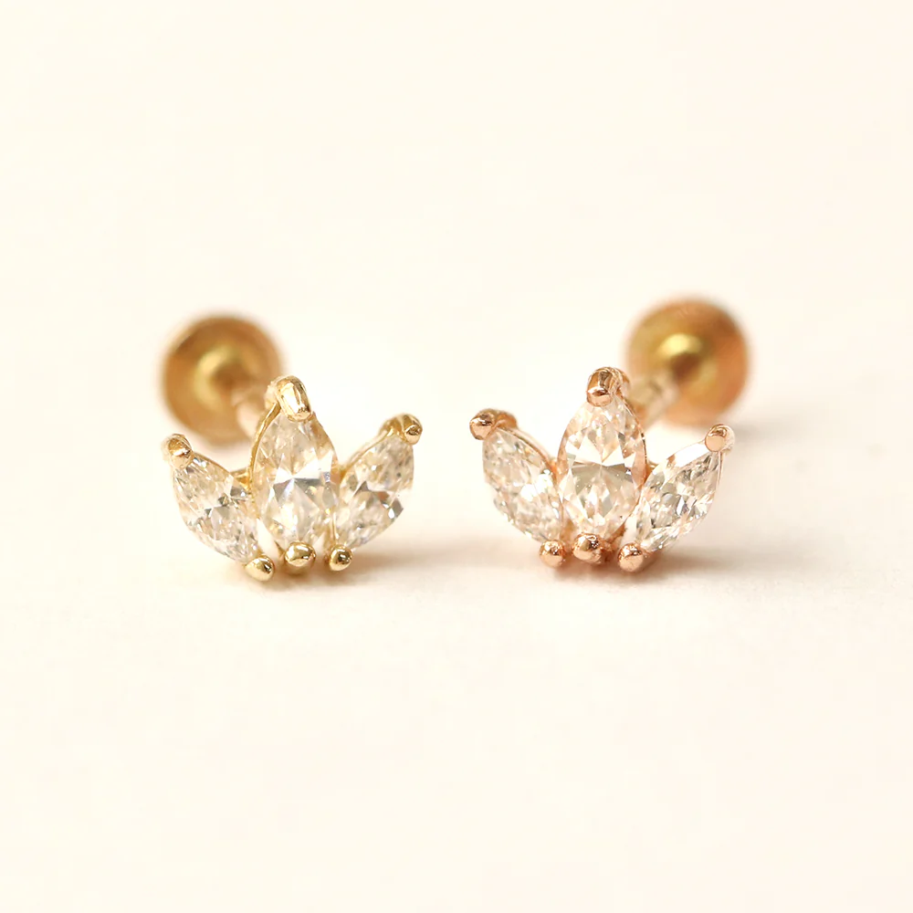14K Gold Mini Tiara Internally Threaded Labret Piercing 18G16G - Image 10