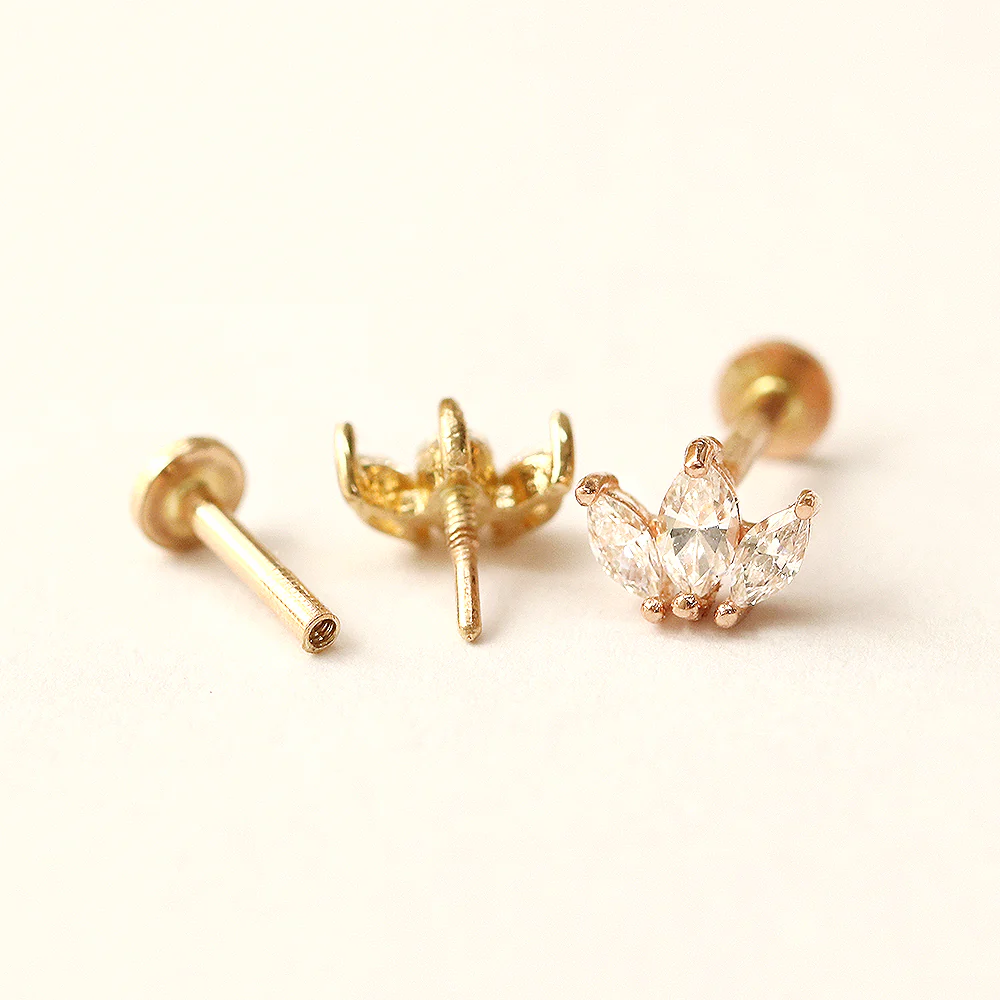 14K Gold Mini Tiara Internally Threaded Labret Piercing 18G16G - Image 11